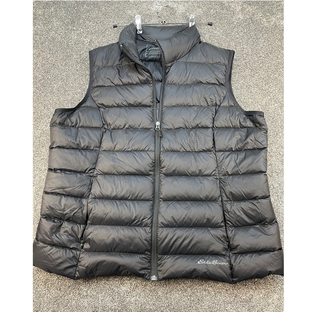 Eddie Bauer EB650 Down‎ Puffer Vest Womens 2XL Black Full Zip Quilted Sleeveless